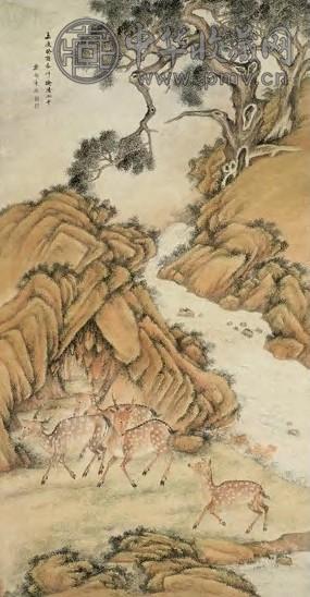 清 董棨 鹿苑柏寿 轴