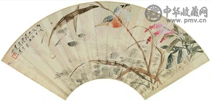 唐云 花鸟 扇面 设色纸本