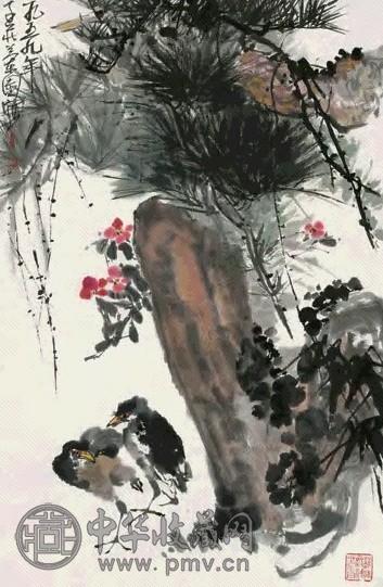 陈子庄 兰园雏戏图 立轴 设色纸本