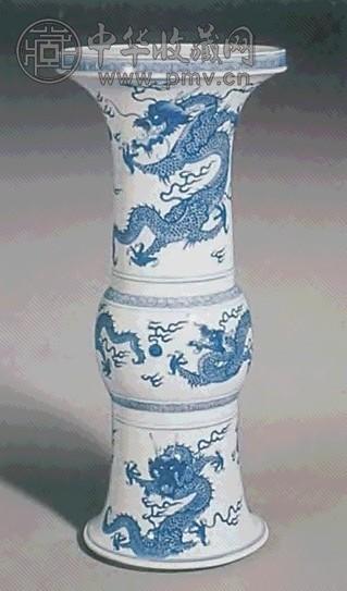 清康熙 青花赶珠龙纹觚瓶