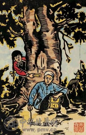 朱晨光 怎幺还不来 木版 纸本 框