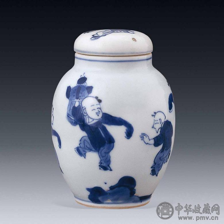 清康熙 青花婴戏小罐