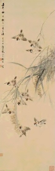 颜伯龙 壬午(1942年)作 芦花飞雀 立轴 设色绢本