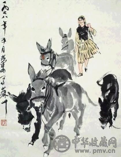 近现代 黄胄 牧驴图 镜心