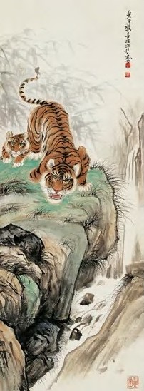 张善孖 良渚 双虎 轴