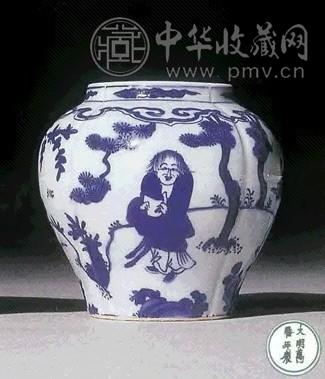 明万历 青花四贤图四棱小罐