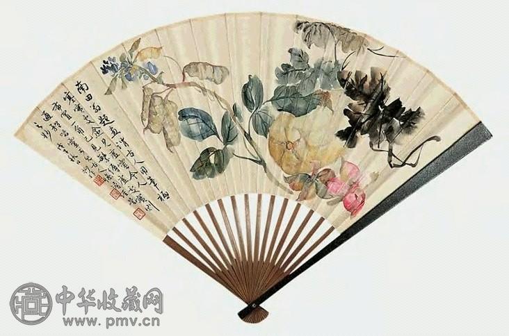 近现代 陆抑非 秋实 成扇