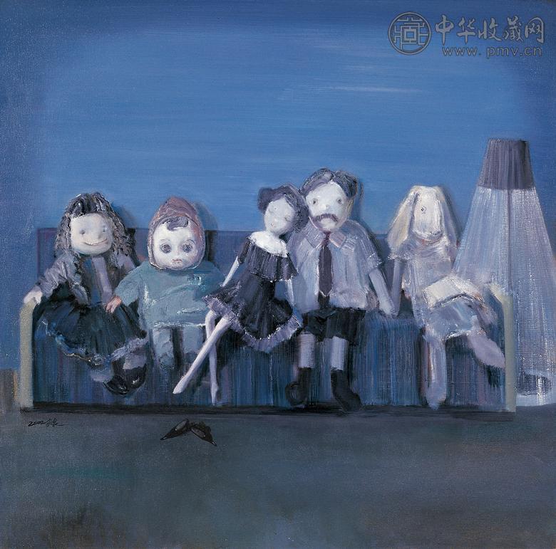 韩家泉 2002年作 沙发系列-观电视的一家子 布面油画
