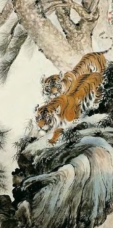 张善孖 双虎图 轴