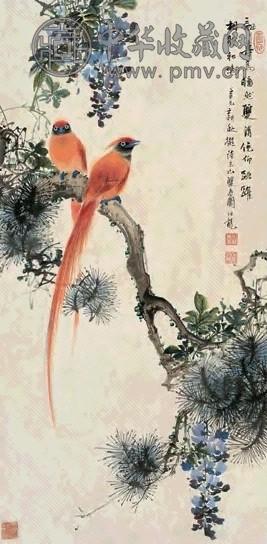 颜伯龙 1941年作 双寿图 立轴 设色纸本