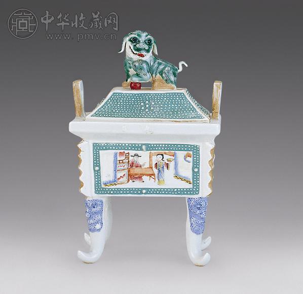 清 粉彩人物纹兽钮炉