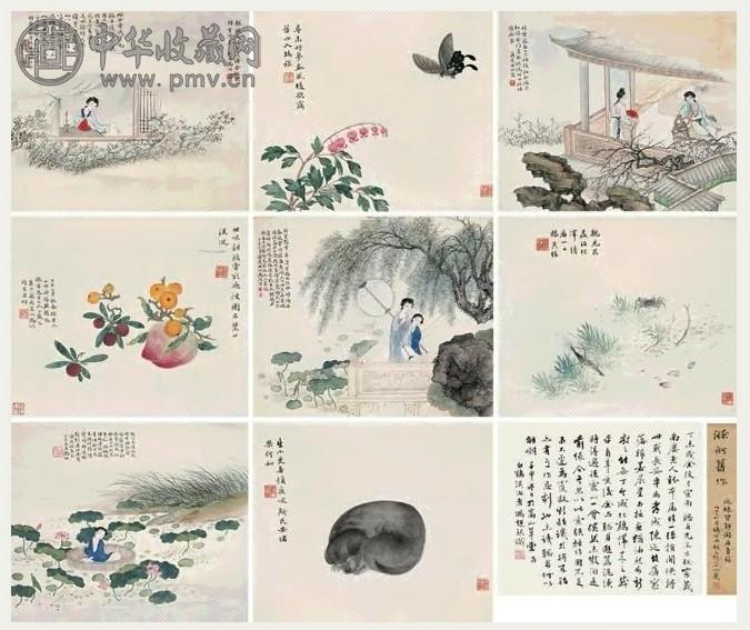 冯超然 1907年作 临南楼老人工笔图册 册本 八开 设色绢本