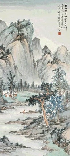 徐曦 深山野渔 立轴 设色纸本