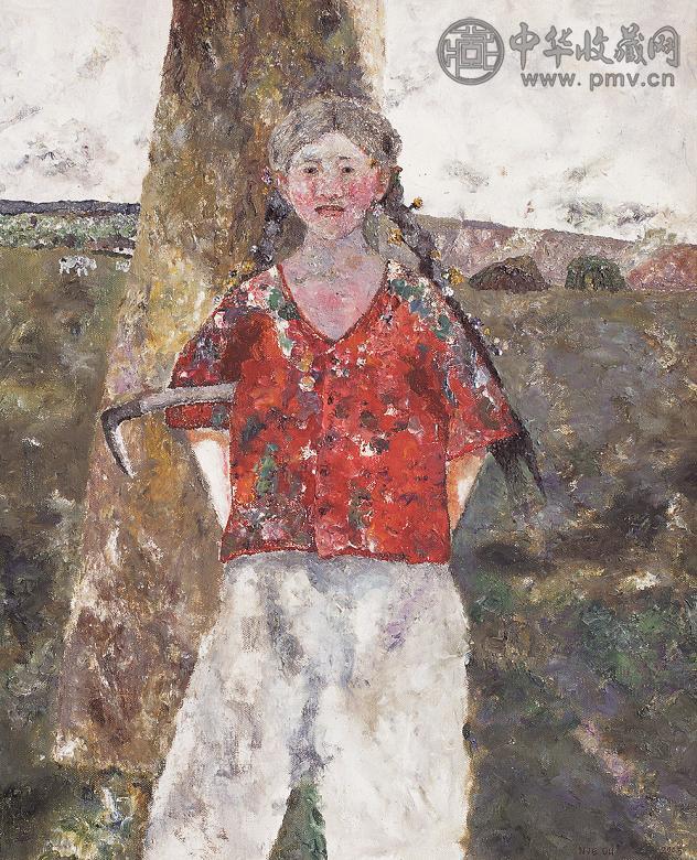 聂欧 2005年作 红衣少女 布面 油画