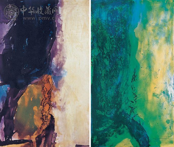 赵无极 1989年作 作品NO.341 NO.396(2幅) 纸本 石版画