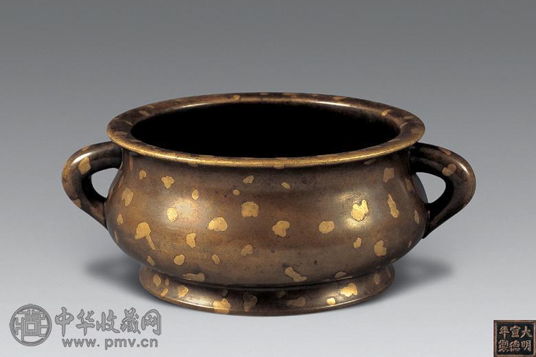 清 铜洒金双耳香炉