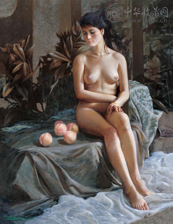 胡振宇 少女与桃子 布面 油画