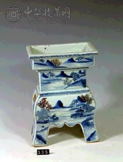 清乾隆 青花釉里红山水炉