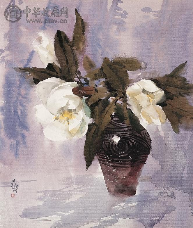 骆献跃 瓶花 纸本 水彩