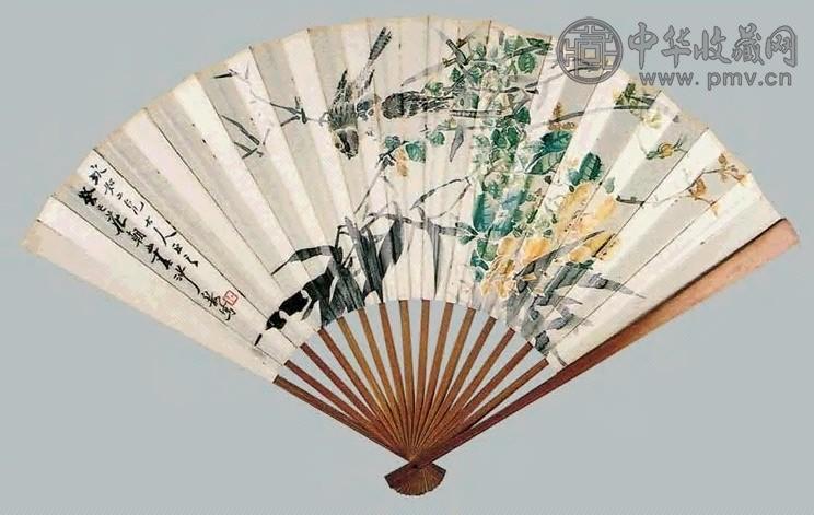 沙山春 花鸟、书法 扇面 纸本