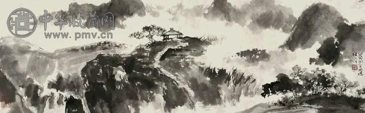 程十发 亭树空蒙图镜心水墨纸本