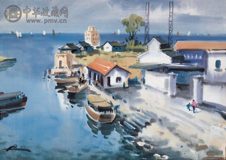 冉熙 1980年作 码头 纸本 水彩