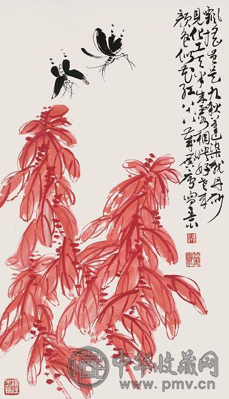 许麟庐 老来颜色似花红 立轴 设色纸本