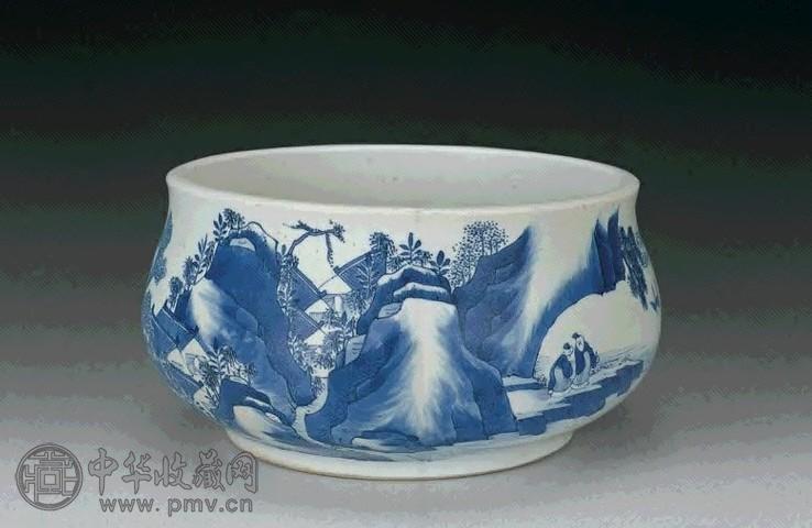 清康熙 青花山水纹香炉