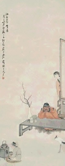 唐云 1941年作 梅妻鹤子 立轴 设色纸本