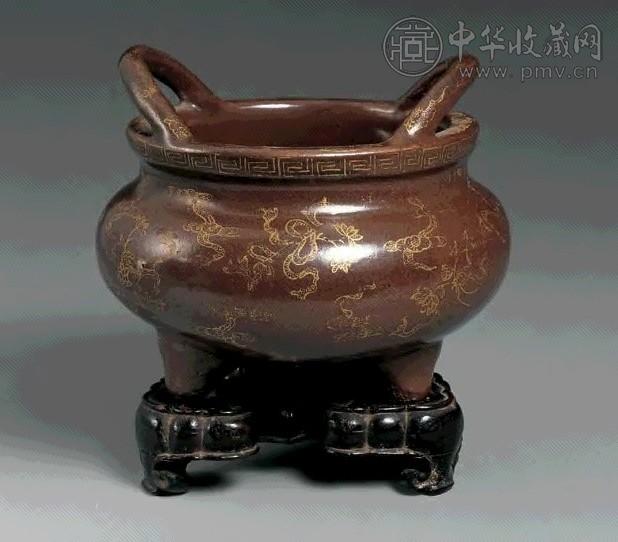 清 酱釉描金仿铜三足香炉