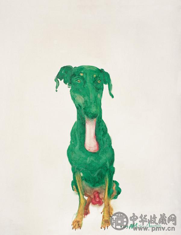 周春芽 绿狗 布面 油画