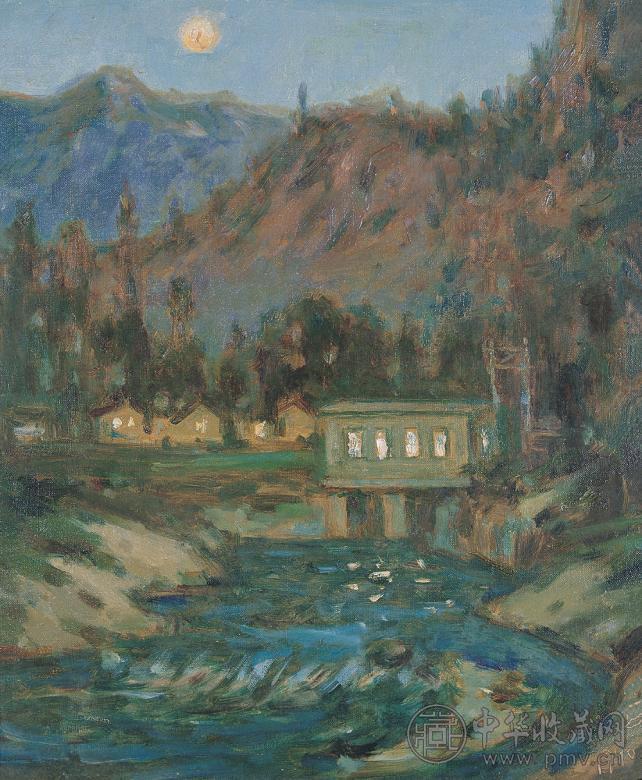 马玉如 月初升 布面 油画