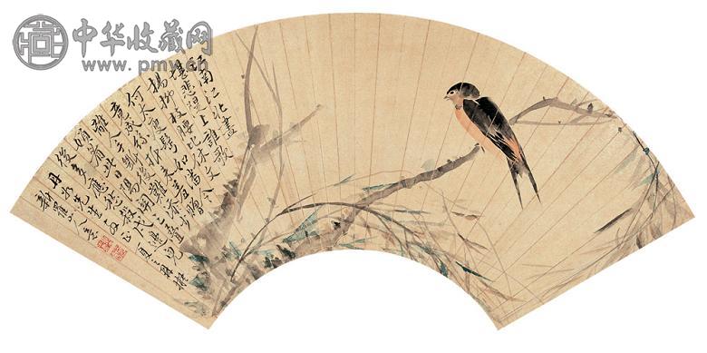 夏之鼎 柳燕图 扇面 设色纸本