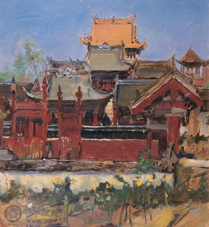 费以复 寺院 布面 油画