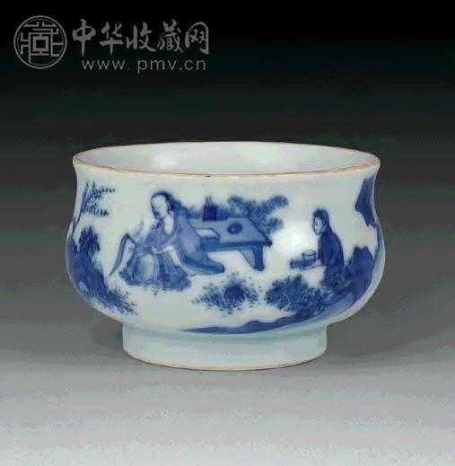 明崇祯 青花人物香炉