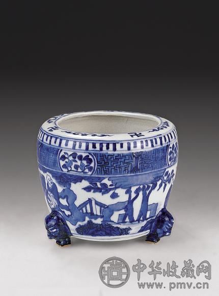 明 青花人物三足炉