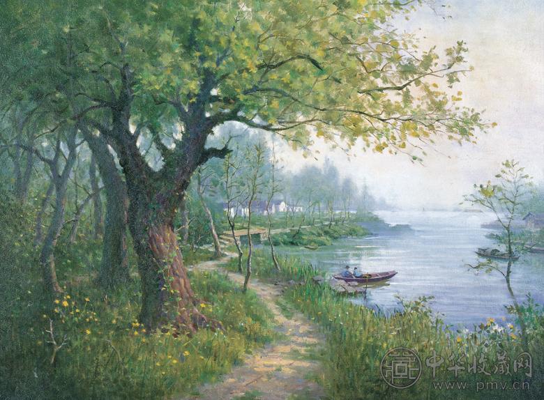 陈守烈 江南春景 布面 油画