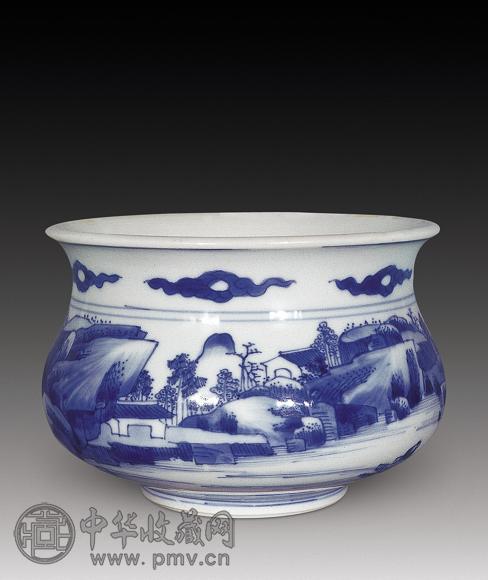 清康熙 青花山水小炉