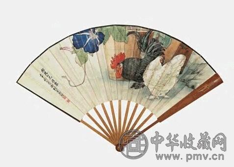 近现代 刘奎龄 鸡 成扇