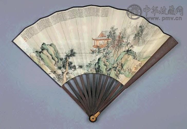 祁崑 1929年作 滕王阁图 扇面 设色纸本