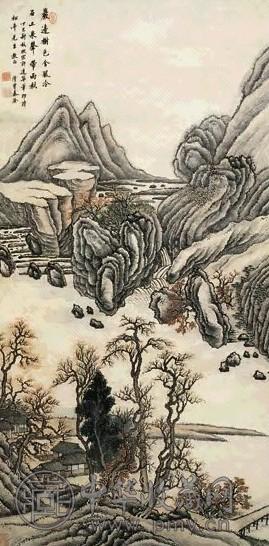 秦淦 1917年作 石上泉声 立轴 设色纸本