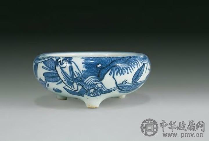 明万历 青花人物炉