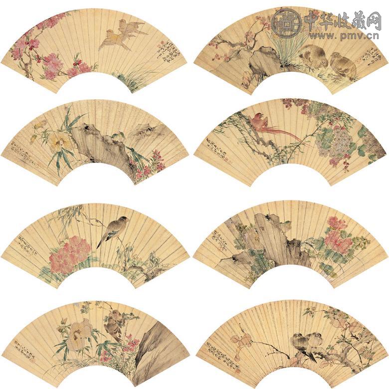 余杰 花卉翎毛扇面 册页(8开) 设色金笺