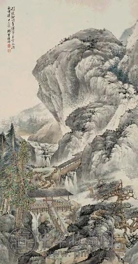 程璋 1929年作 辋川赏春图 镜心 设色纸本