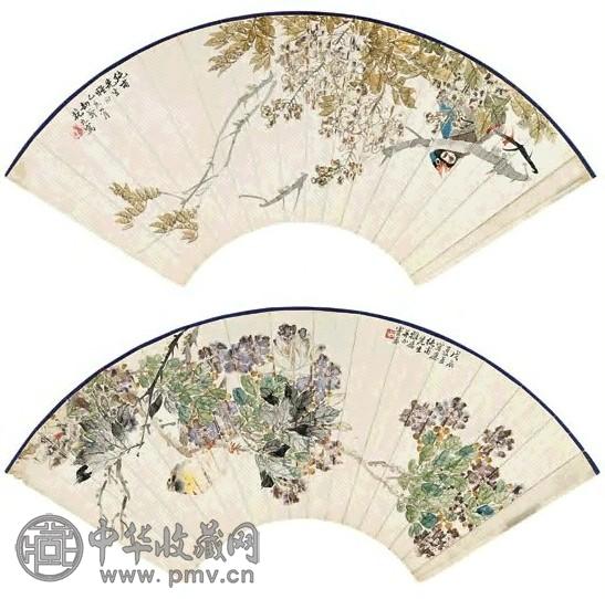 花元 花鸟 扇面 设色纸本