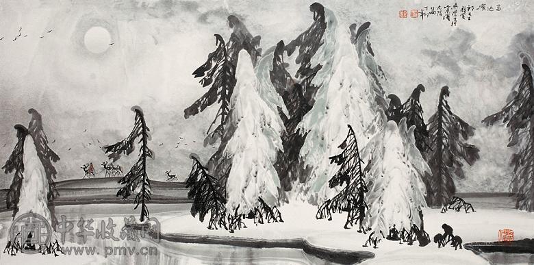 于志学 1987年作 雪夜鹿鸣图 镜心 设色纸本