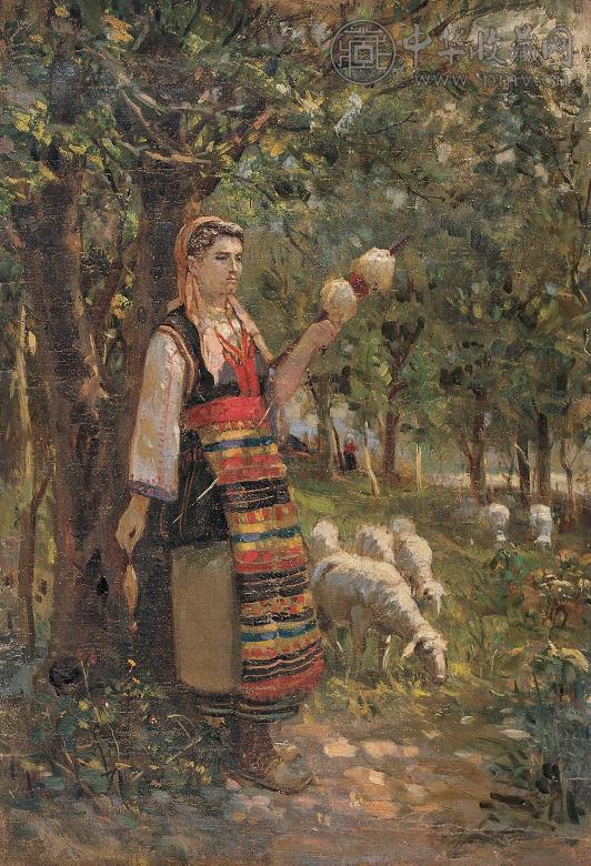 黎冰鸿 1954年作 牧羊女 布面 油画