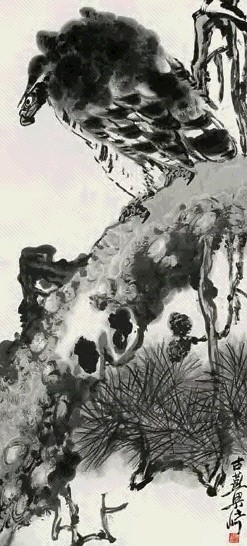 梁崎 高瞻远瞩 立轴 水墨纸本