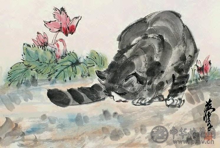 黄胄 猫 立轴 设色纸本