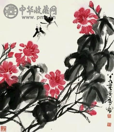 许麟庐 2004年作 芙蓉双蝶 镜心 设色纸本